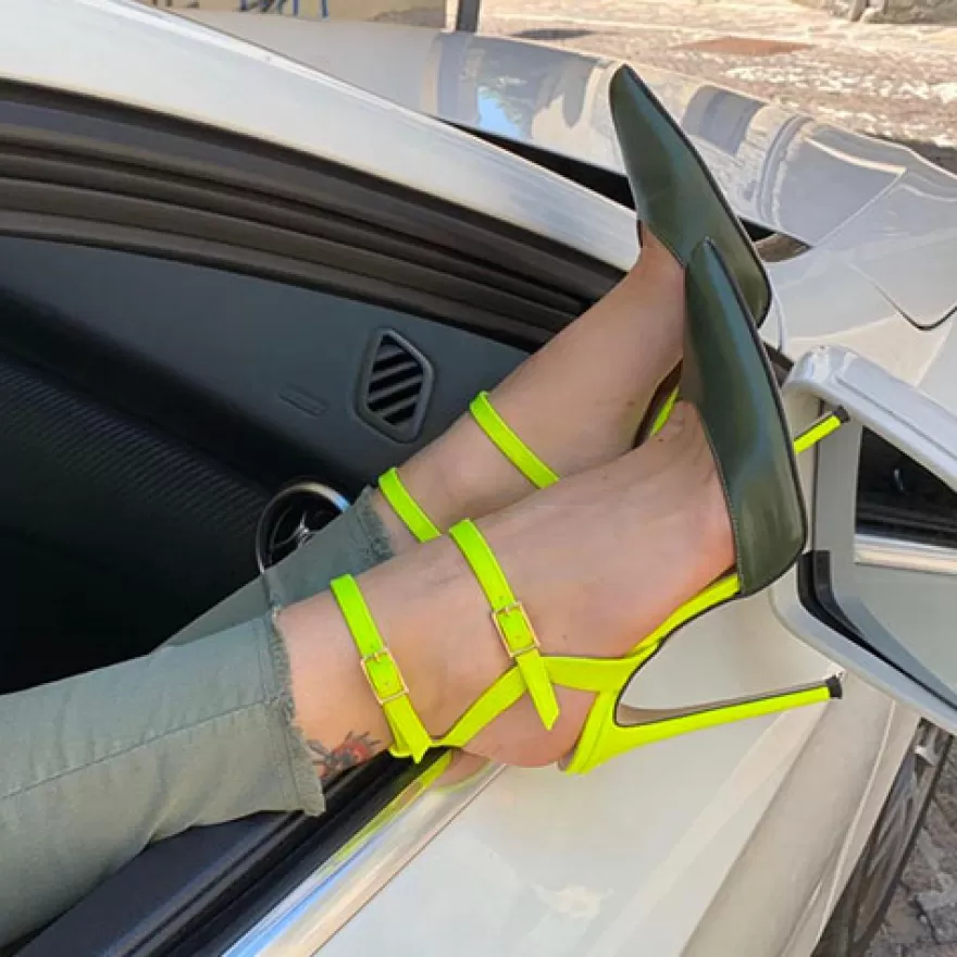 SHARLENE CALZATURE Sandals-Military Green/Fluo Yellow Sandal - Cod. 28729