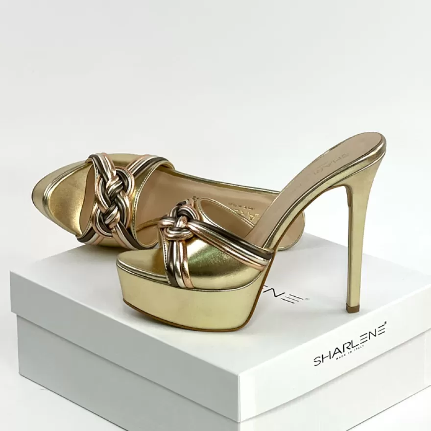 SHARLENE CALZATURE Sandals-Sabot Platinum/ Laminated Leather - Cod. 33410 Platino